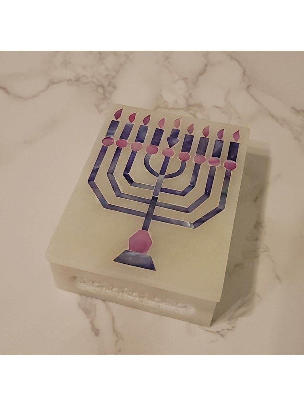 Vintage Soapstone Menorah mother of pearl inlay box - Picture 2 of 6